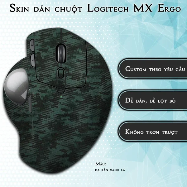 Skin dán chuột Logitech MX Ergo mẫu da rắn xanh lá