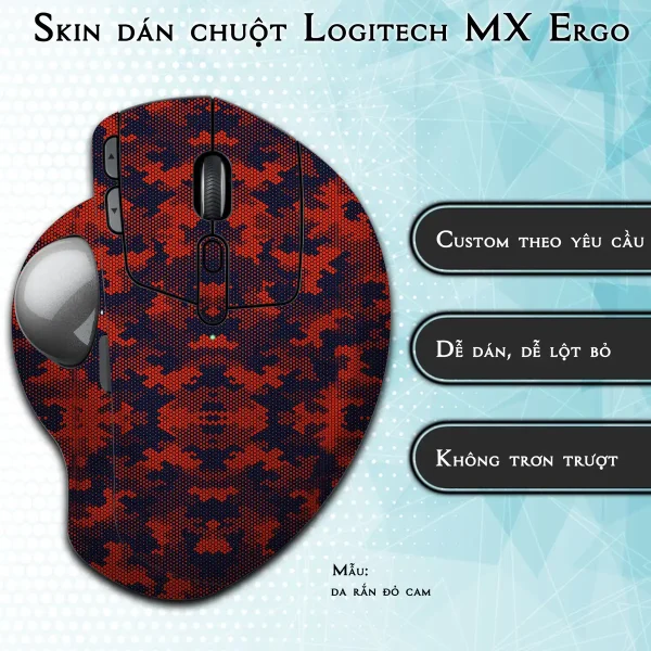 Skin dán chuột Logitech MX Ergo mẫu da rắn đỏ cam