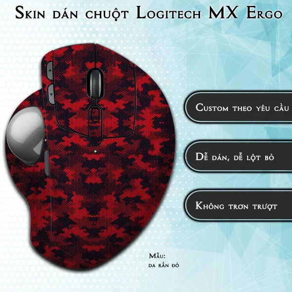 Skin dán chuột Logitech MX Ergo mẫu da rắn đỏ