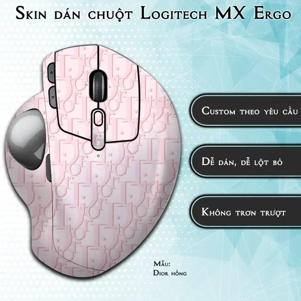 Skin dán chuột Logitech MX Ergo mẫu Dior hồng
