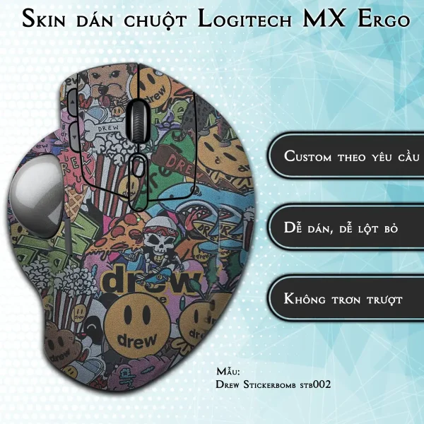 Skin dán chuột Logitech MX Ergo mẫu Drew Stickerbomb stb002