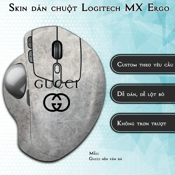 Skin dán chuột Logitech MX Ergo mẫu Gucci nền vân đá