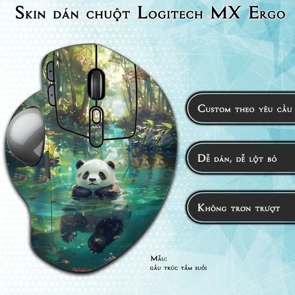 Skin dán chuột Logitech MX Ergo mẫu gấu trúc tắm suối