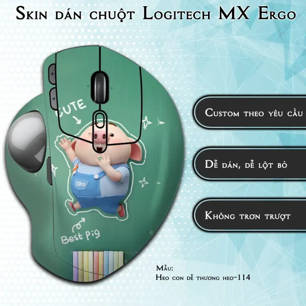 Skin dán chuột Logitech MX Ergo mẫu Heo con dễ thương heo-114