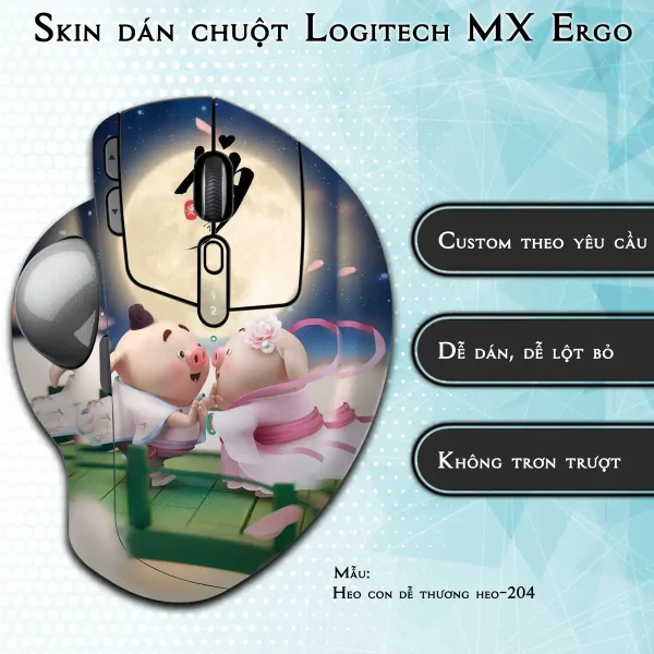 Skin dán chuột Logitech MX Ergo mẫu Heo con dễ thương heo-204