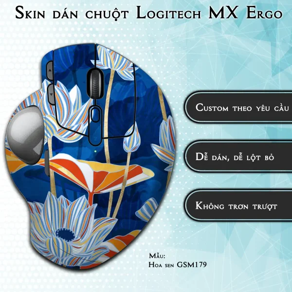 Skin dán chuột Logitech MX Ergo mẫu Hoa sen GSM179