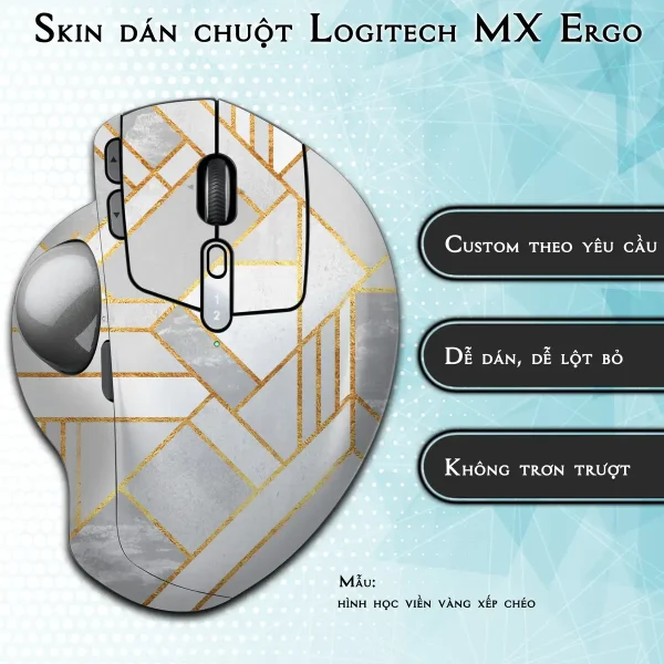 Skin dán chuột Logitech MX Ergo mẫu hình học viền vàng xếp chéo