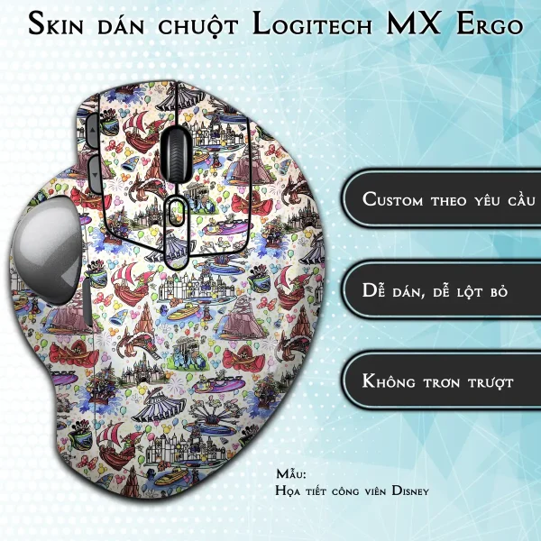 Skin dán chuột Logitech MX Ergo mẫu Họa tiết công viên Disney