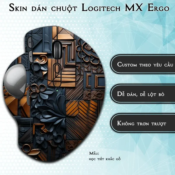 Skin dán chuột Logitech MX Ergo mẫu học tiết khắc gỗ