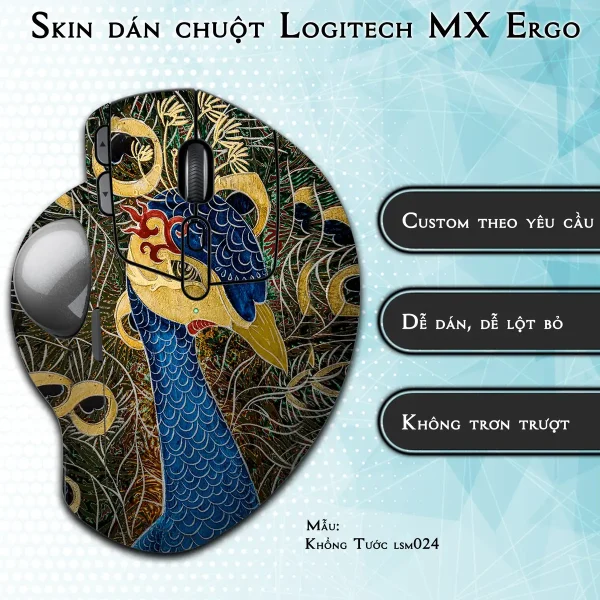 Skin dán chuột Logitech MX Ergo mẫu Khổng Tước lsm024