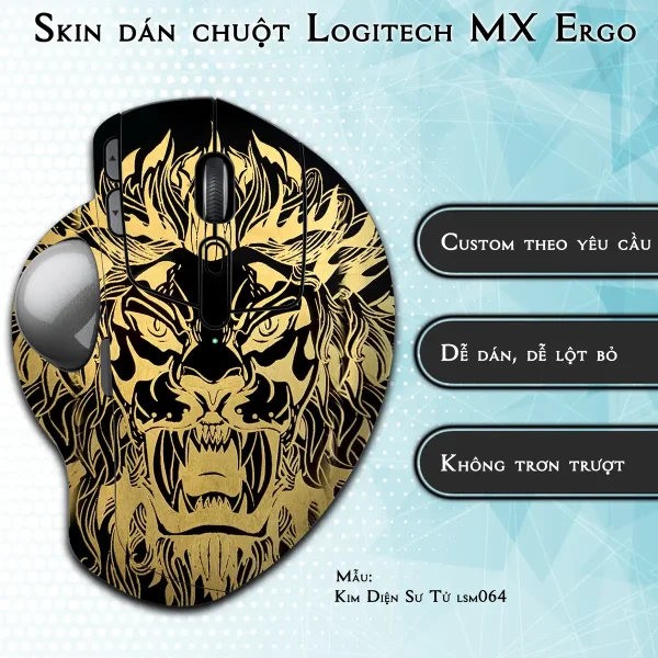 Skin dán chuột Logitech MX Ergo mẫu Kim Diện Sư Tử lsm064