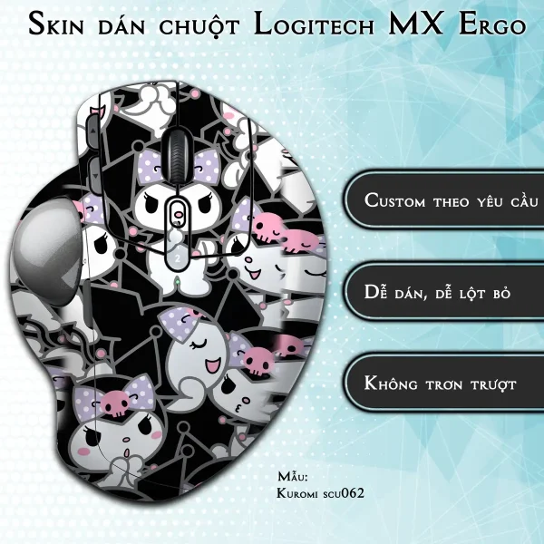 Skin dán chuột Logitech MX Ergo mẫu Kuromi scu062
