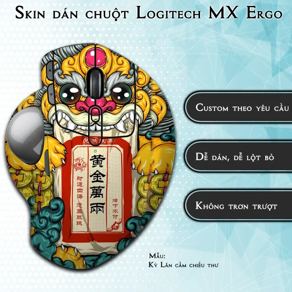 Skin dán chuột Logitech MX Ergo mẫu Kỳ Lân cầm chiếu thư