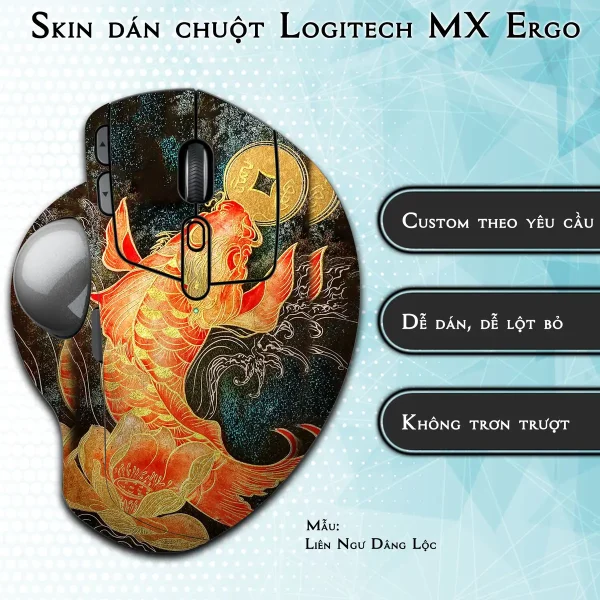 Skin dán chuột Logitech MX Ergo mẫu Liên Ngư Dâng Lộc