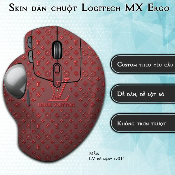 Skin dán chuột Logitech MX Ergo mẫu LV đỏ mận- lv011