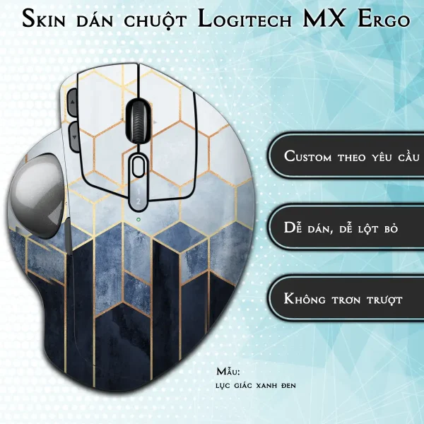 Skin dán chuột Logitech MX Ergo mẫu lục giác xanh đen