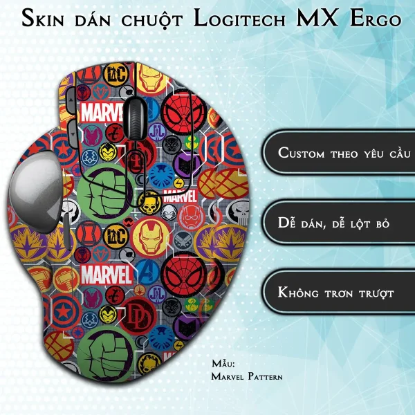 Skin dán chuột Logitech MX Ergo mẫu Marvel Pattern