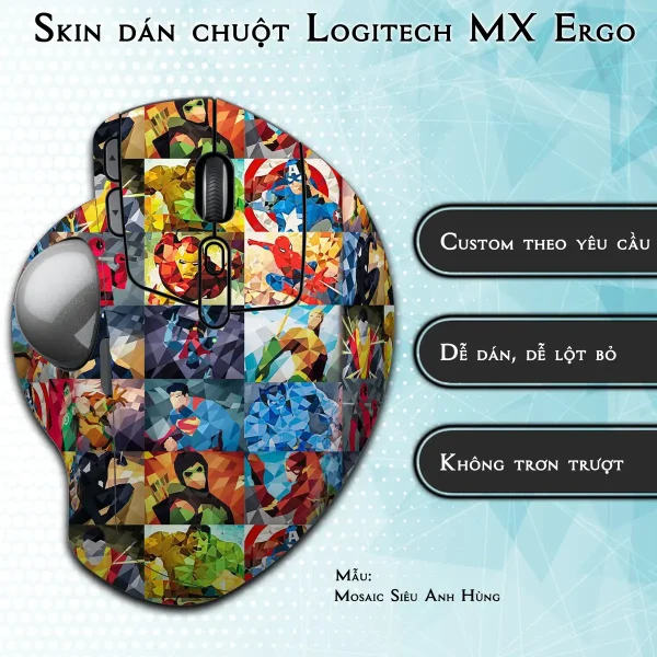 Skin dán chuột Logitech MX Ergo mẫu Mosaic Siêu Anh Hùng