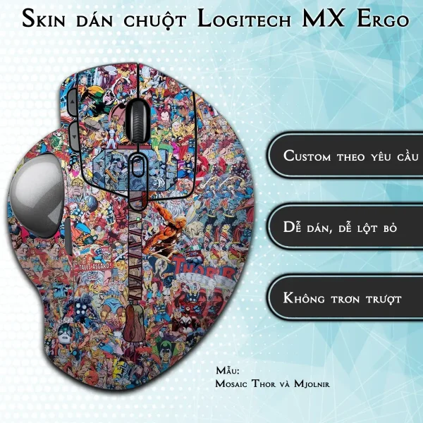Skin dán chuột Logitech MX Ergo mẫu Mosaic Thor và Mjolnir