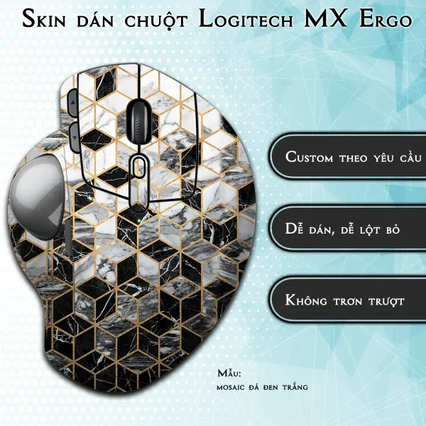 Skin dán chuột Logitech MX Ergo mẫu mosaic đá đen trắng