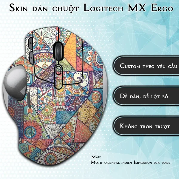 Skin dán chuột Logitech MX Ergo mẫu Motif oriental indien Impression sur toile