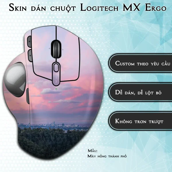Skin dán chuột Logitech MX Ergo mẫu Mây hồng thành phố