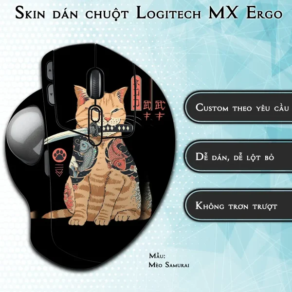 Skin dán chuột Logitech MX Ergo mẫu Mèo Samurai