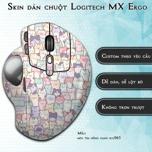 Skin dán chuột Logitech MX Ergo mẫu mèo tím hồng xanh scu063