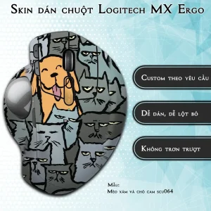 Skin dán chuột Logitech MX Ergo mẫu Mèo xám và chó cam scu064
