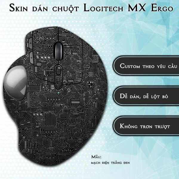 Skin dán chuột Logitech MX Ergo mẫu mạch điện trắng đen