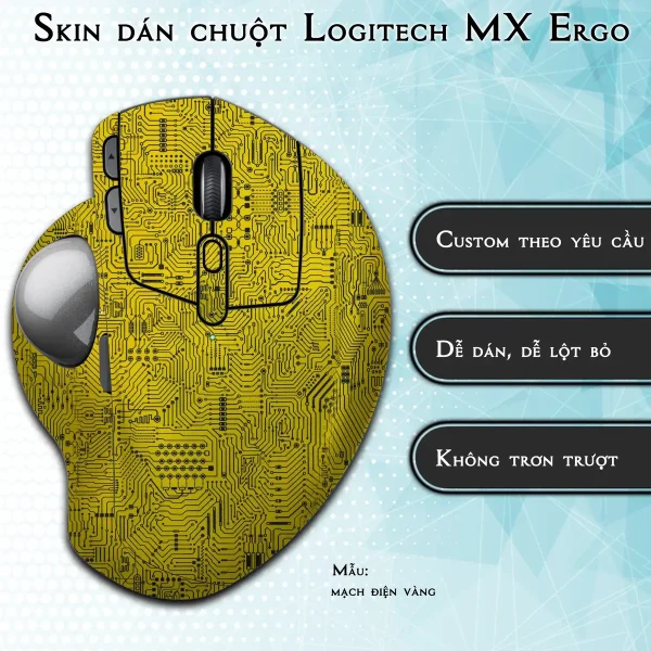 Skin dán chuột Logitech MX Ergo mẫu mạch điện vàng