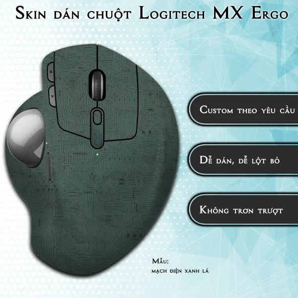 Skin dán chuột Logitech MX Ergo mẫu mạch điện xanh lá