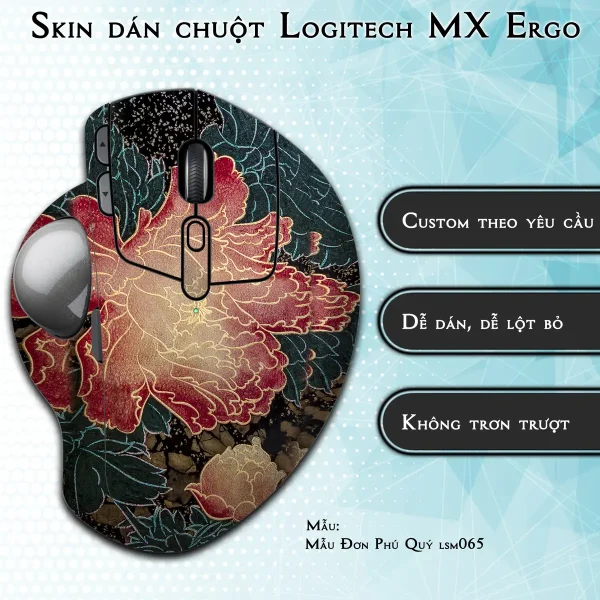 Skin dán chuột Logitech MX Ergo mẫu Mẫu Đơn Phú Quý lsm065