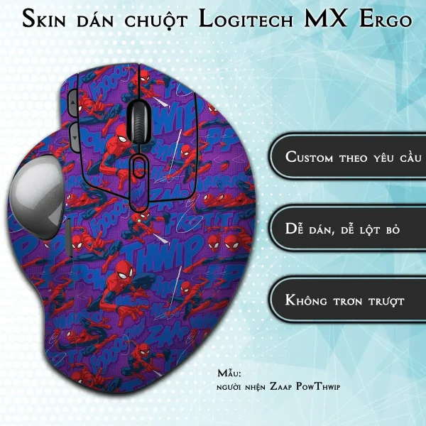 Skin dán chuột Logitech MX Ergo mẫu người nhện Zaap PowThwip
