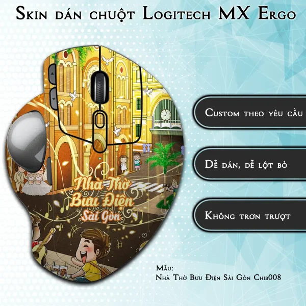 Skin dán chuột Logitech MX Ergo mẫu Nhà Thờ Bưu Điện Sài Gòn Chib008