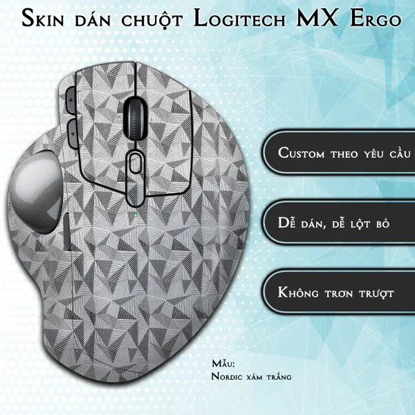 Skin dán chuột Logitech MX Ergo mẫu Nordic xám trắng
