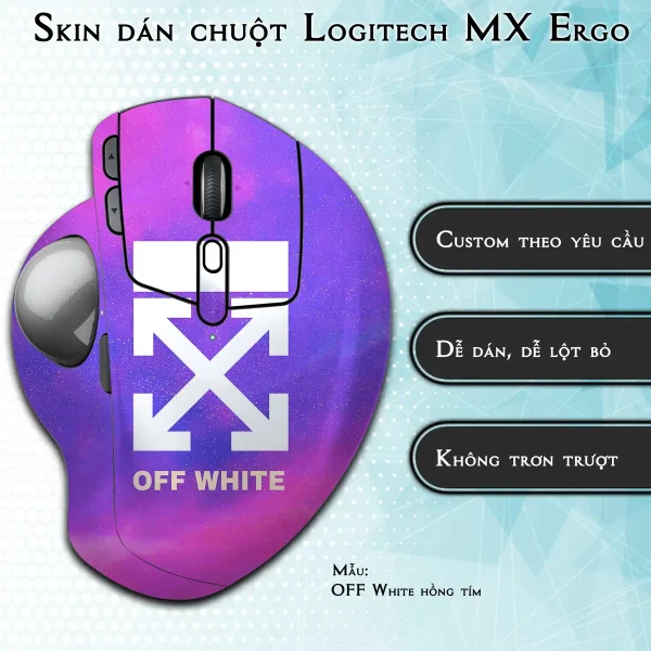 Skin dán chuột Logitech MX Ergo mẫu OFF White hồng tím