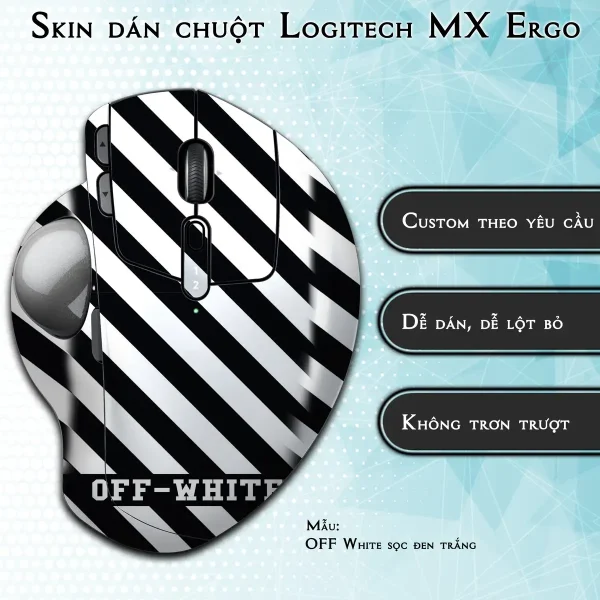 Skin dán chuột Logitech MX Ergo mẫu OFF White sọc đen trắng
