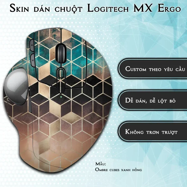 Skin dán chuột Logitech MX Ergo mẫu Ombre cubes xanh hồng