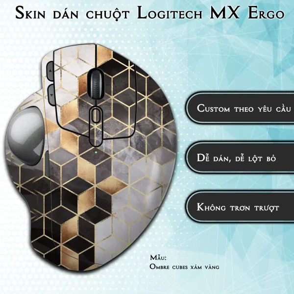Skin dán chuột Logitech MX Ergo mẫu Ombre cubes xám vàng