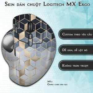 Skin dán chuột Logitech MX Ergo mẫu Ombre cubes đen bạc