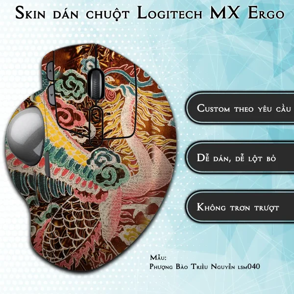 Skin dán chuột Logitech MX Ergo mẫu Phượng Bào Triều Nguyễn lsm040