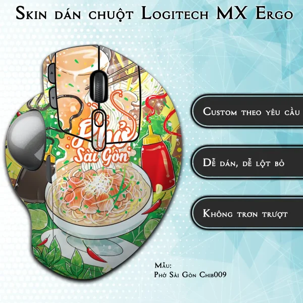 Skin dán chuột Logitech MX Ergo mẫu Phở Sài Gòn Chib009