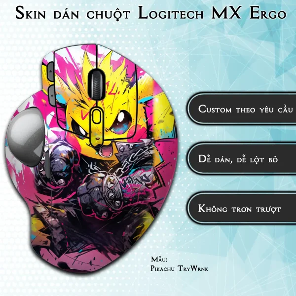 Skin dán chuột Logitech MX Ergo mẫu Pikachu TryWrnk