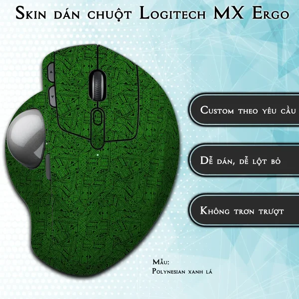Skin dán chuột Logitech MX Ergo mẫu Polynesian xanh lá