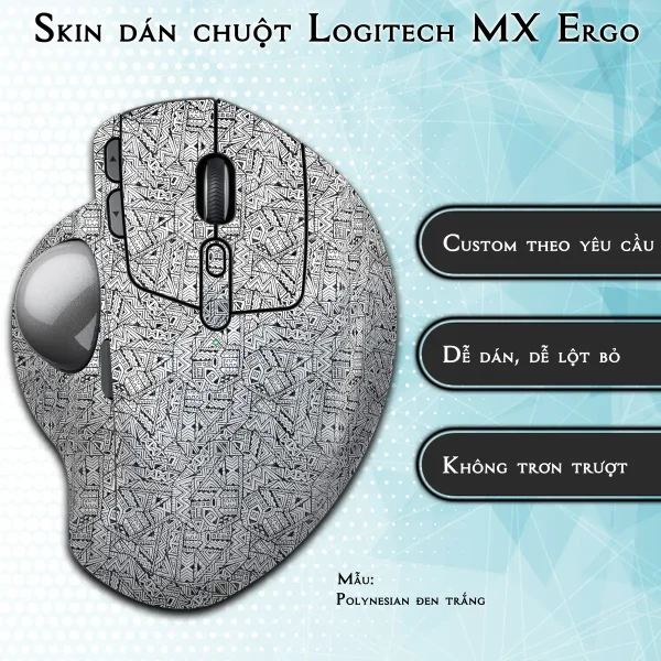 Skin dán chuột Logitech MX Ergo mẫu Polynesian đen trắng