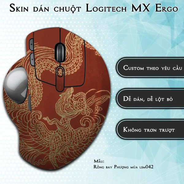 Skin dán chuột Logitech MX Ergo mẫu Rồng bay Phượng múa lsm042