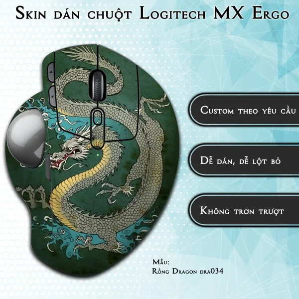Skin dán chuột Logitech MX Ergo mẫu Rồng Dragon dra034