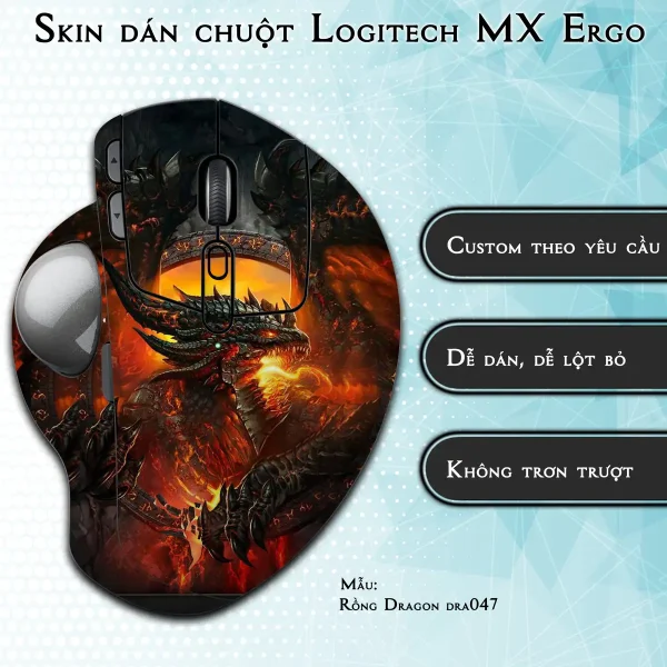 Skin dán chuột Logitech MX Ergo mẫu Rồng Dragon dra047