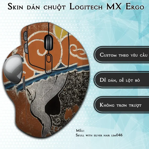 Skin dán chuột Logitech MX Ergo mẫu Skull with silver hair lsm046